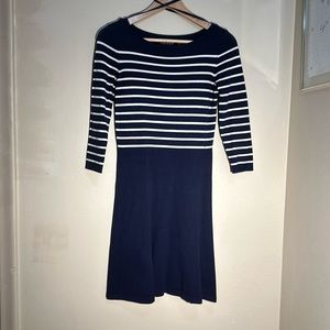 Ralph Lauren navy white striped boatneck a-lined sweater dress sz XS